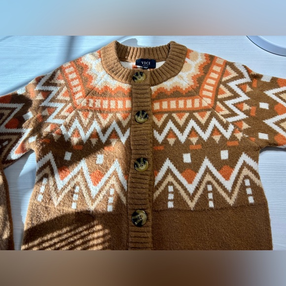 Vici Tan and Orange Knit Cardigan Sweater S - Picture 5 of 6